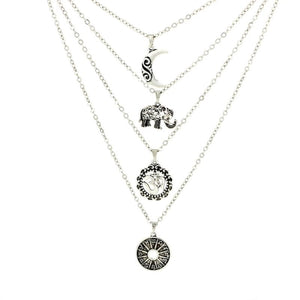 Vintage Women's Four Layers Chains Tassel Moon Elephant Pendant Long Drop Necklace-Necklace-Classic Elephant