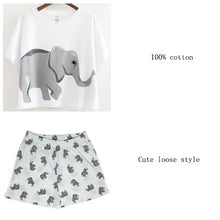 Load image into Gallery viewer, 100% Cotton Women&#39;s T-Shirt &amp; Short Pajama set-Classic Elephant