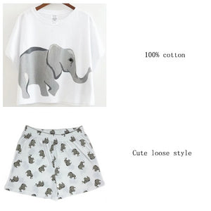 100% Cotton Women's T-Shirt & Short Pajama set-Classic Elephant