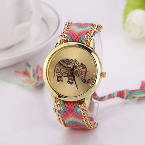 Women's Watches - Elephant Pattern National Weave Gold Bracelet-Watches-Classic Elephant