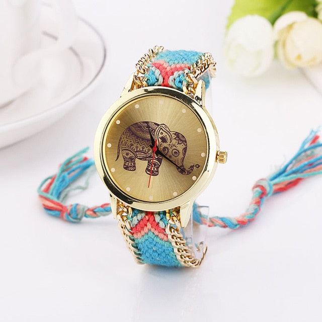 Women's Watches - Elephant Pattern National Weave Gold Bracelet-Watches-Classic Elephant