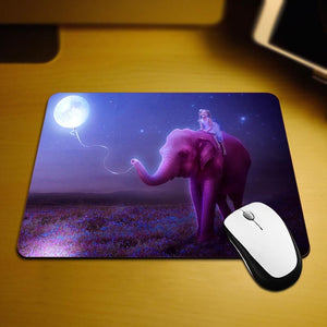 Little Girl On A Pink Elephant Rubber Mouse Pad-Classic Elephant