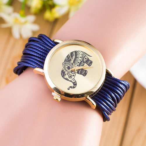 Fashion Women PU Leather Rope Bracelet Watch Casual Elephant Quartz Wristwatch Clock Gifts @17 LXH-Classic Elephant