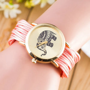 Fashion Women PU Leather Rope Bracelet Watch Casual Elephant Quartz Wristwatch Clock Gifts @17 LXH-Classic Elephant
