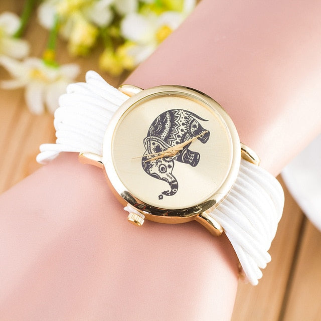 Fashion Women PU Leather Rope Bracelet Watch Casual Elephant Quartz Wristwatch Clock Gifts @17 LXH-Classic Elephant