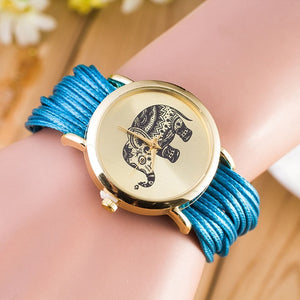 Fashion Women PU Leather Rope Bracelet Watch Casual Elephant Quartz Wristwatch Clock Gifts @17 LXH-Classic Elephant