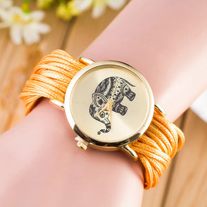 Fashion Women PU Leather Rope Bracelet Watch Casual Elephant Quartz Wristwatch Clock Gifts @17 LXH-Classic Elephant