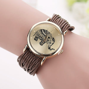 Women's Leather Bracelet Watch - Fashion Casual Elephant Wrist Watch-Classic Elephant