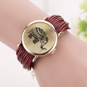 Women's Leather Bracelet Watch - Fashion Casual Elephant Wrist Watch-Classic Elephant