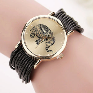 Women's Leather Bracelet Watch - Fashion Casual Elephant Wrist Watch-Classic Elephant