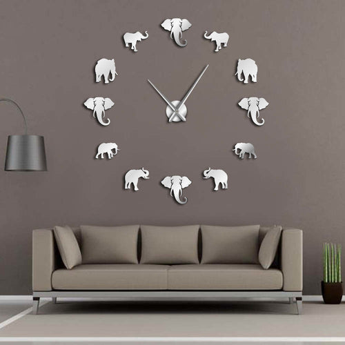 DIY Large Wall Clock Home or Office Decor - Modern Design Mirror Effect 47inch-Classic Elephant