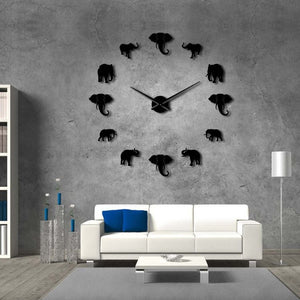 DIY Large Wall Clock Home or Office Decor - Modern Design Mirror Effect 37inch-Classic Elephant