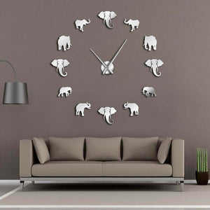 DIY Large Wall Clock Home or Office Decor - Modern Design Mirror Effect 37inch-Classic Elephant
