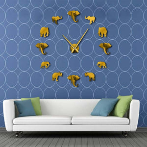 DIY Large Wall Clock Home or Office Decor - Modern Design Mirror Effect 47inch-Classic Elephant