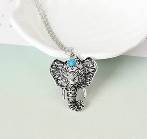 Bohemian Heart Love Necklace Pendant Mascot Elephant Green Stone-Necklace-Classic Elephant