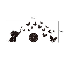 Load image into Gallery viewer, Baby Elephant and Butterflies 3D Crystal Mirror Wall Clock-Classic Elephant