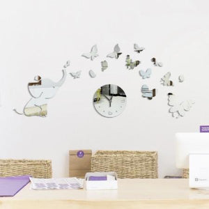 Baby Elephant and Butterflies - Modern Luxury Design - Crystal Mirror Wall Clock-CLOCKS-Classic Elephant
