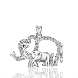 925 Sterling Silver Mother & Elephant Baby Necklace-Necklace-Classic Elephant