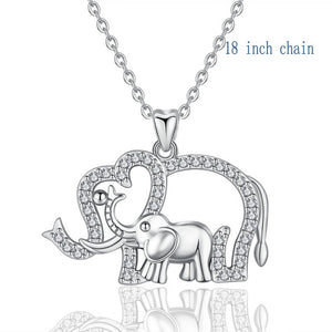 925 Sterling Silver Mother & Elephant Baby Necklace-Necklace-Classic Elephant
