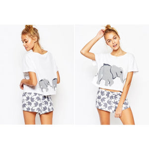 100% Cotton Women's T-Shirt & Short Pajama set-Classic Elephant