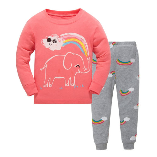 Elephant children girls pajamas, long sleeve cartoon sleepwear sets-Classic Elephant